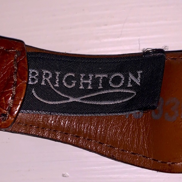Brighton Woven Belt Croc Embossed Leather Brass Buckle Mens Size 40 - Picture 10 of 10